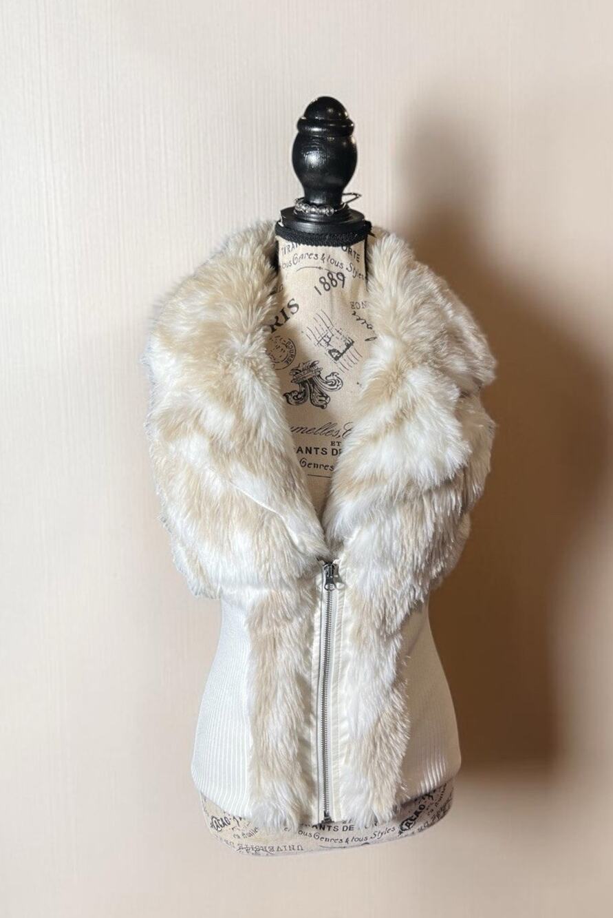 Vintage Ci Sono Y2K Faux Fur Ribbed Knit Sweater Vest Size M